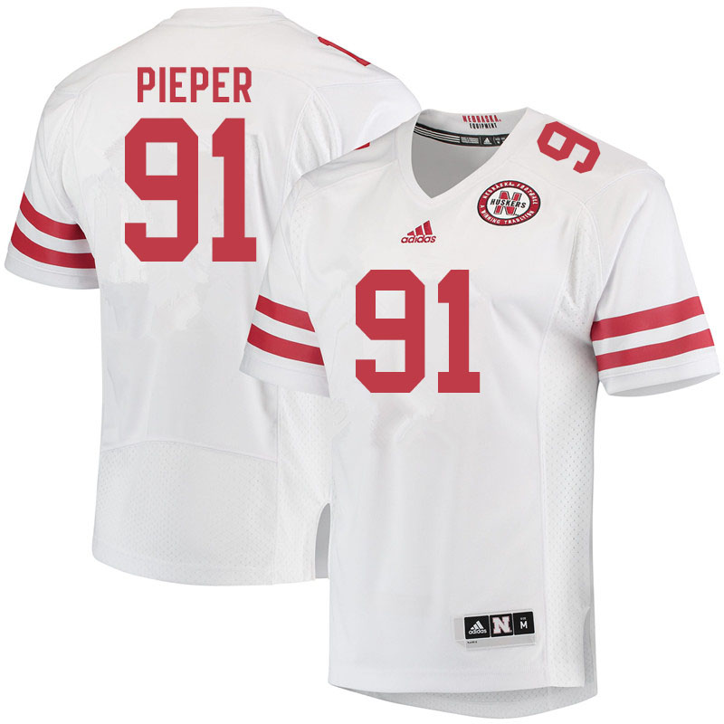 Men #91 Cameron Pieper Nebraska Cornhuskers College Football Jerseys Sale-White